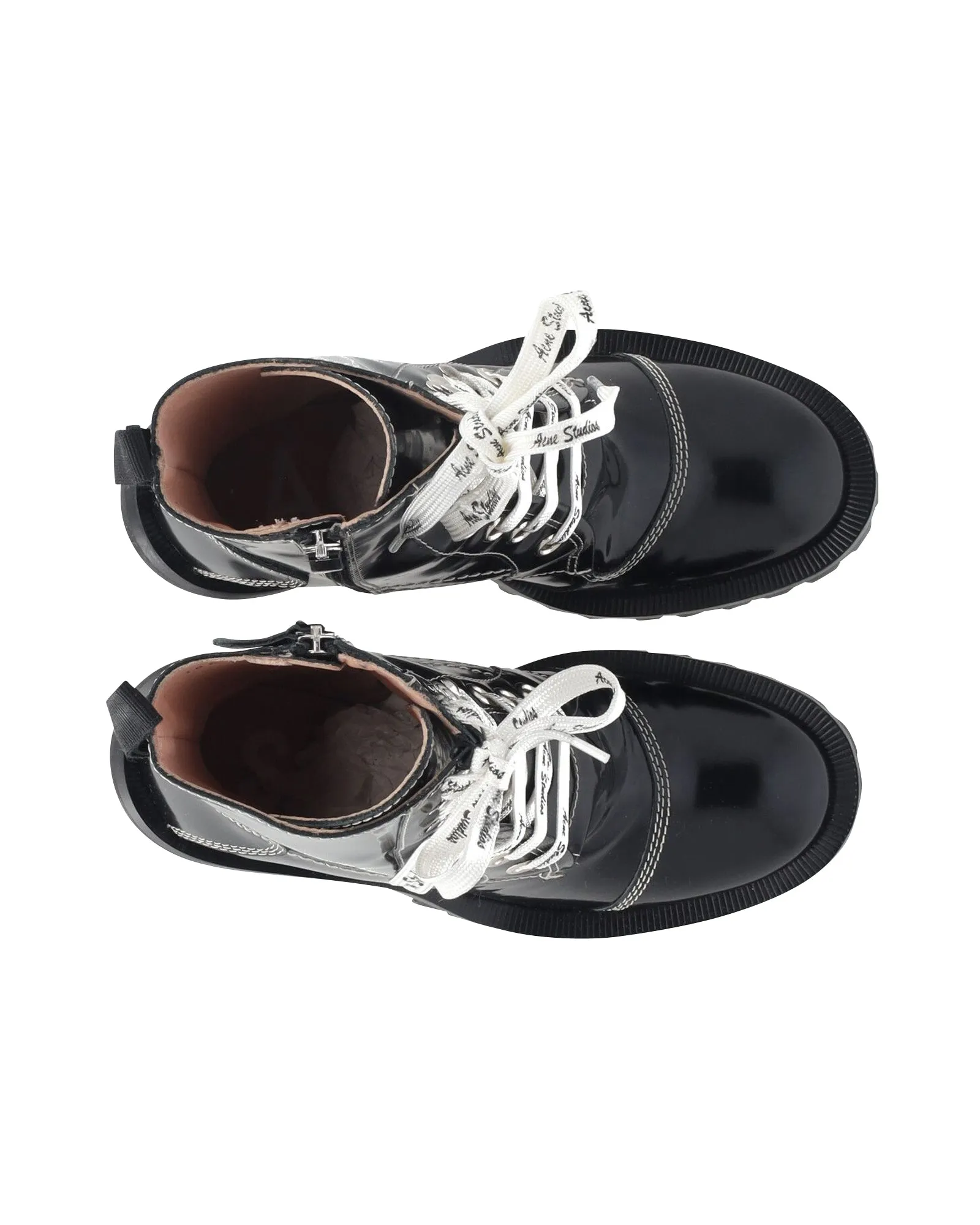 Acne Studios Laced-Up Combat Boots in Black Patent Leather