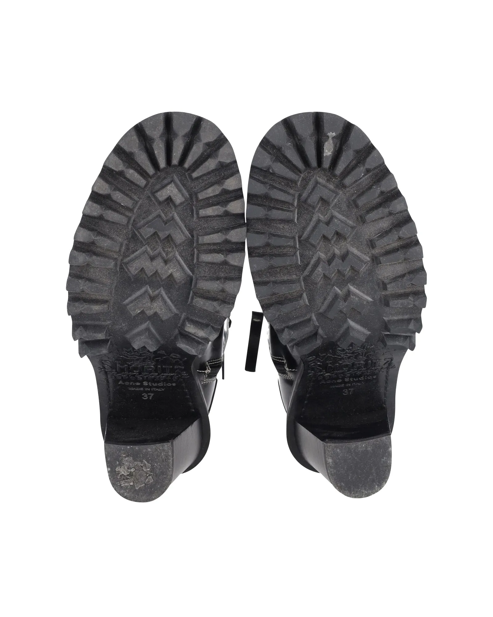 Acne Studios Laced-Up Combat Boots in Black Patent Leather