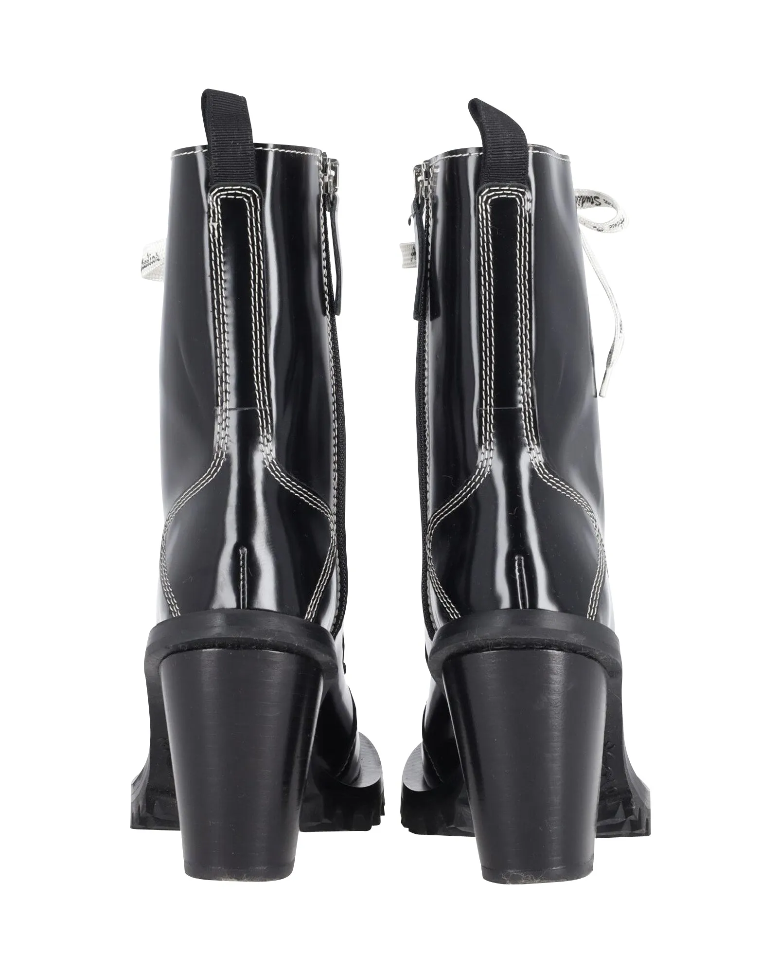 Acne Studios Laced-Up Combat Boots in Black Patent Leather