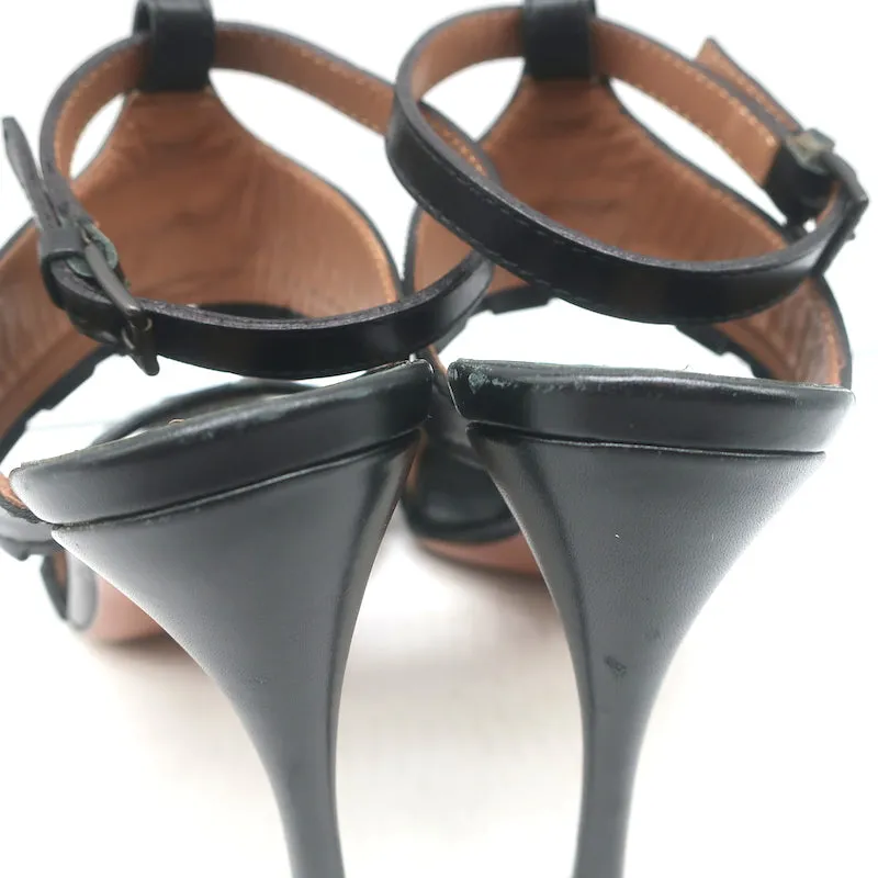 Alaia Ankle Strap Sandals Black Leather Size 37.5 Open Toe Heels