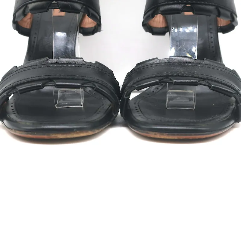 Alaia Ankle Strap Sandals Black Leather Size 37.5 Open Toe Heels