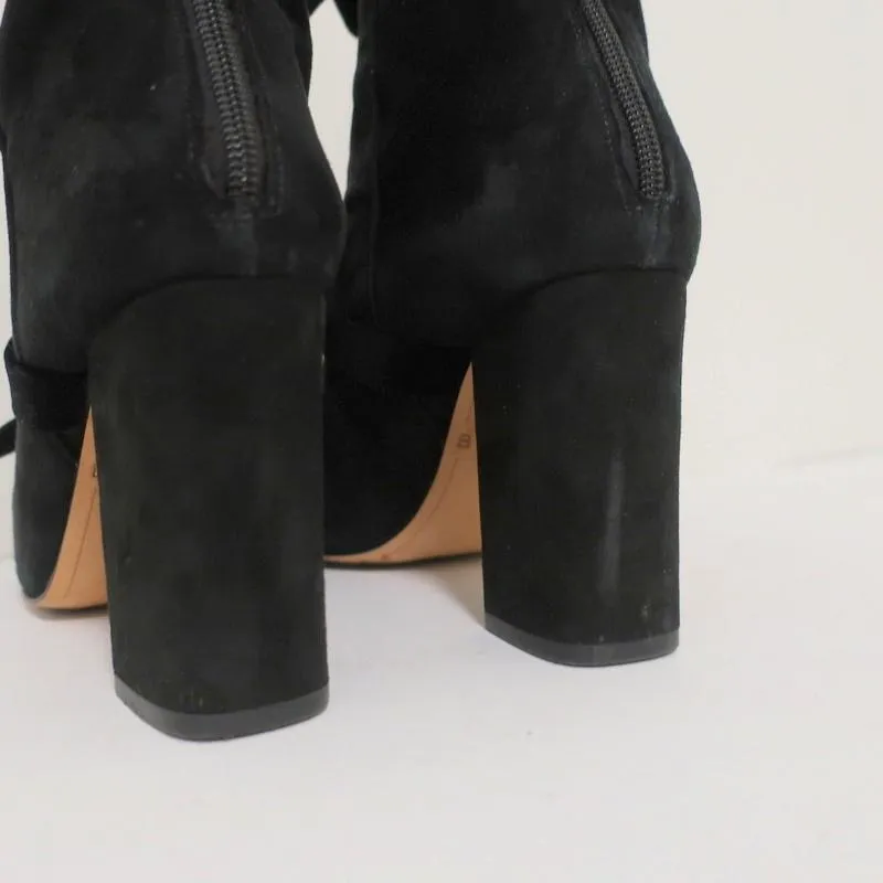 Alexandre Birman Lorraine Ankle Boots Black Suede with Velvet Bows Size 37.5