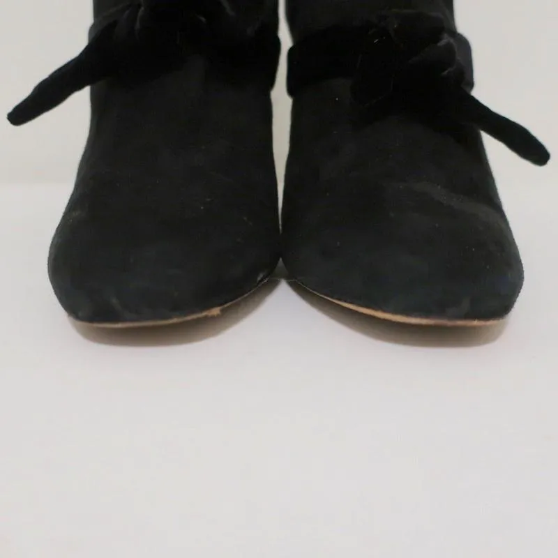 Alexandre Birman Lorraine Ankle Boots Black Suede with Velvet Bows Size 37.5