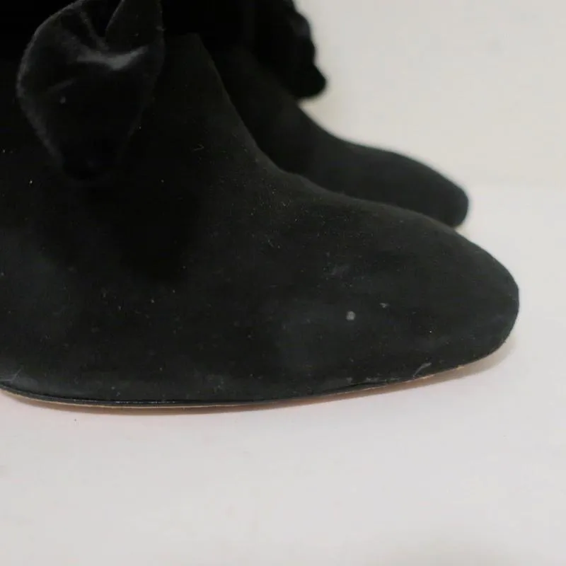 Alexandre Birman Lorraine Ankle Boots Black Suede with Velvet Bows Size 37.5