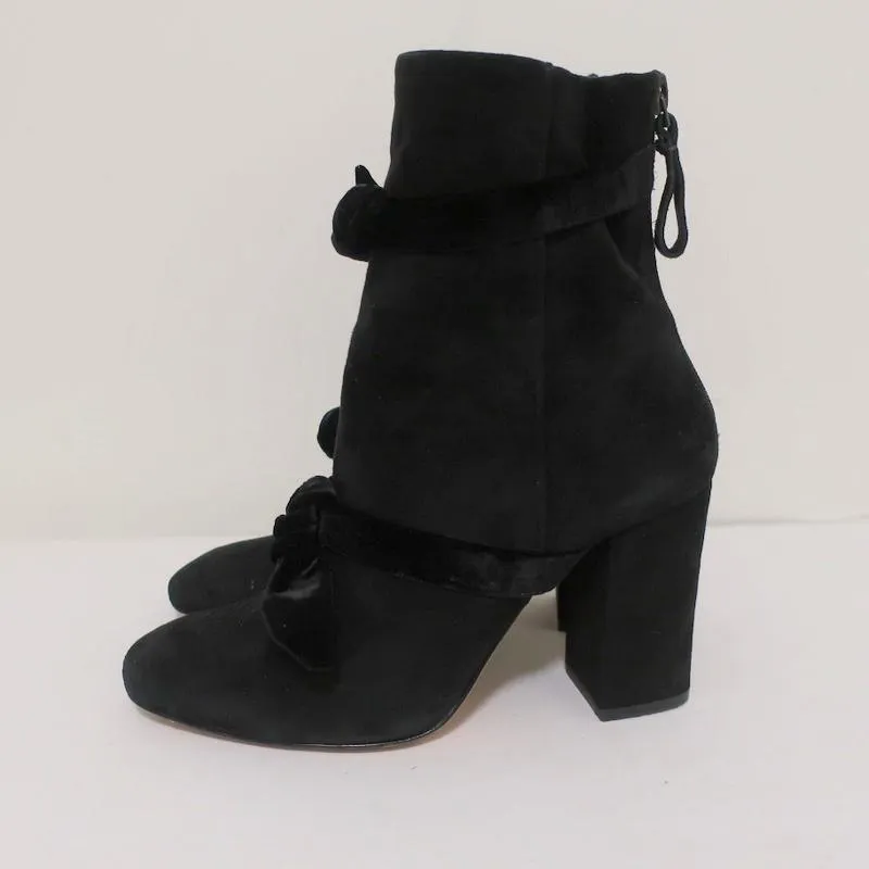 Alexandre Birman Lorraine Ankle Boots Black Suede with Velvet Bows Size 37.5