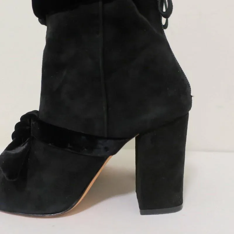 Alexandre Birman Lorraine Ankle Boots Black Suede with Velvet Bows Size 37.5