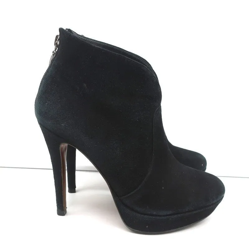 Alexandre Birman Platform Ankle Boots Black Suede Size 7 High Heel Booties