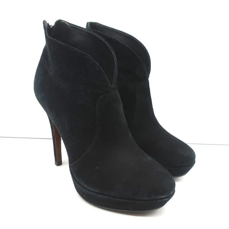 Alexandre Birman Platform Ankle Boots Black Suede Size 7 High Heel Booties