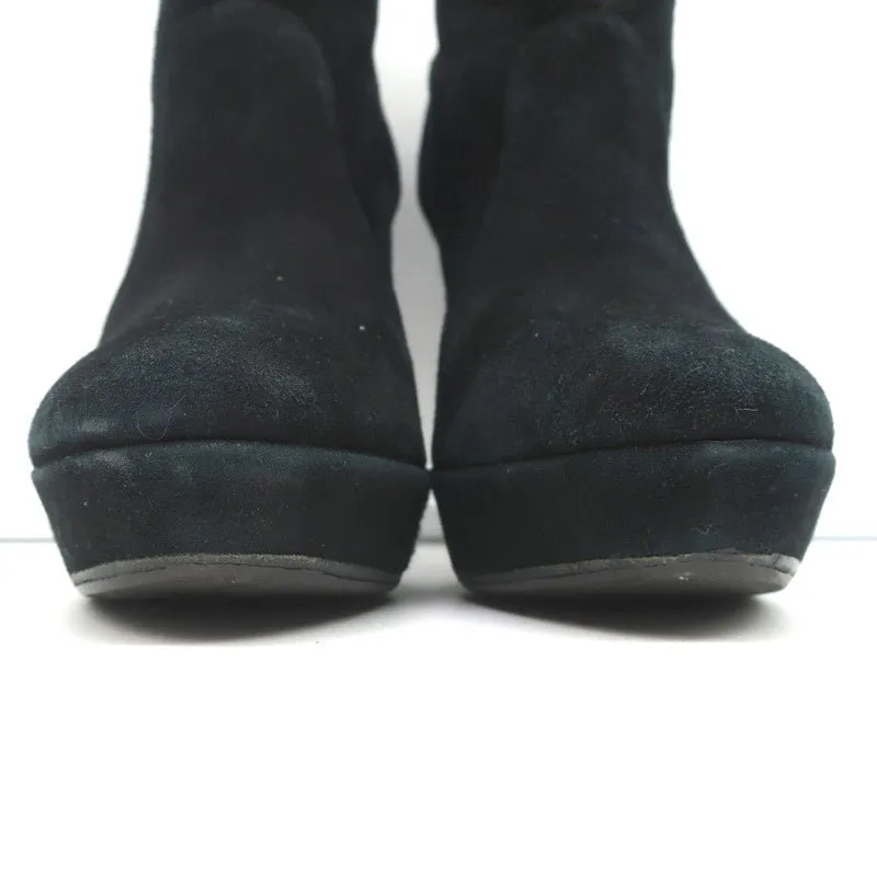 Alexandre Birman Platform Ankle Boots Black Suede Size 7 High Heel Booties