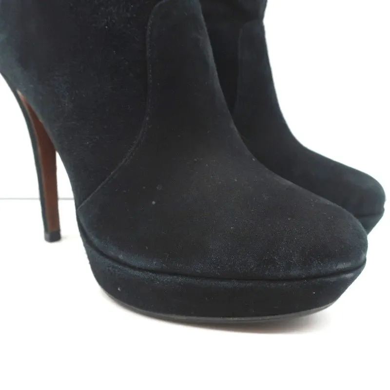 Alexandre Birman Platform Ankle Boots Black Suede Size 7 High Heel Booties