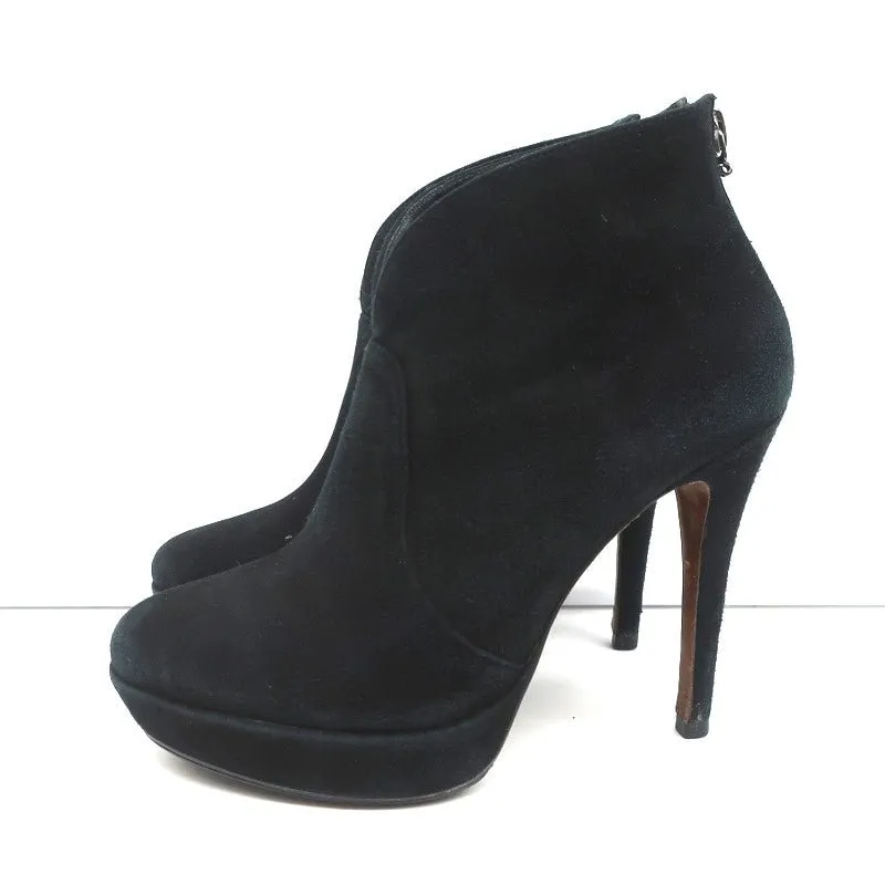 Alexandre Birman Platform Ankle Boots Black Suede Size 7 High Heel Booties