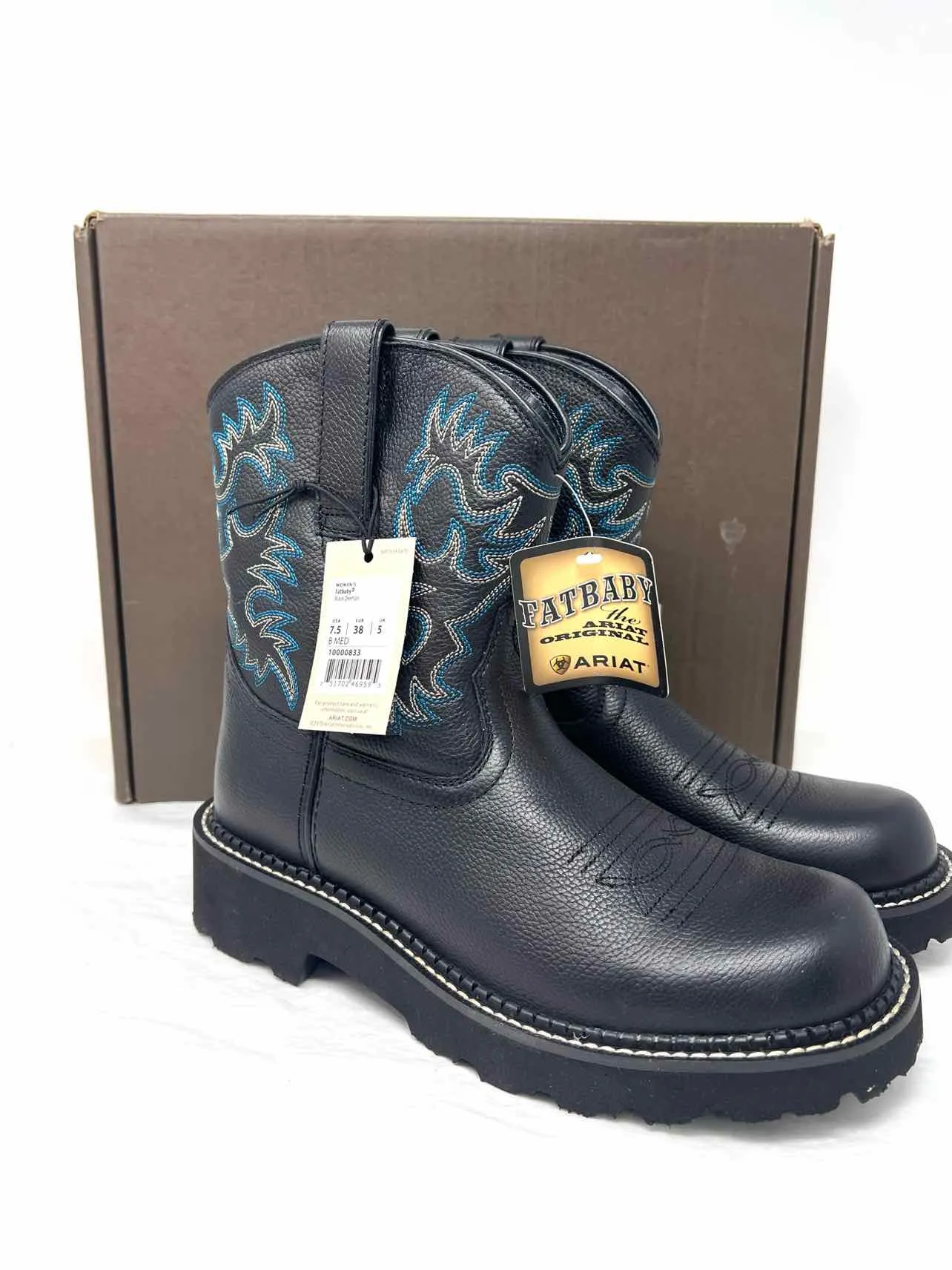 Ariat Size 7.5 Black/Blue Embroidered Leather NEW Shoes Boots