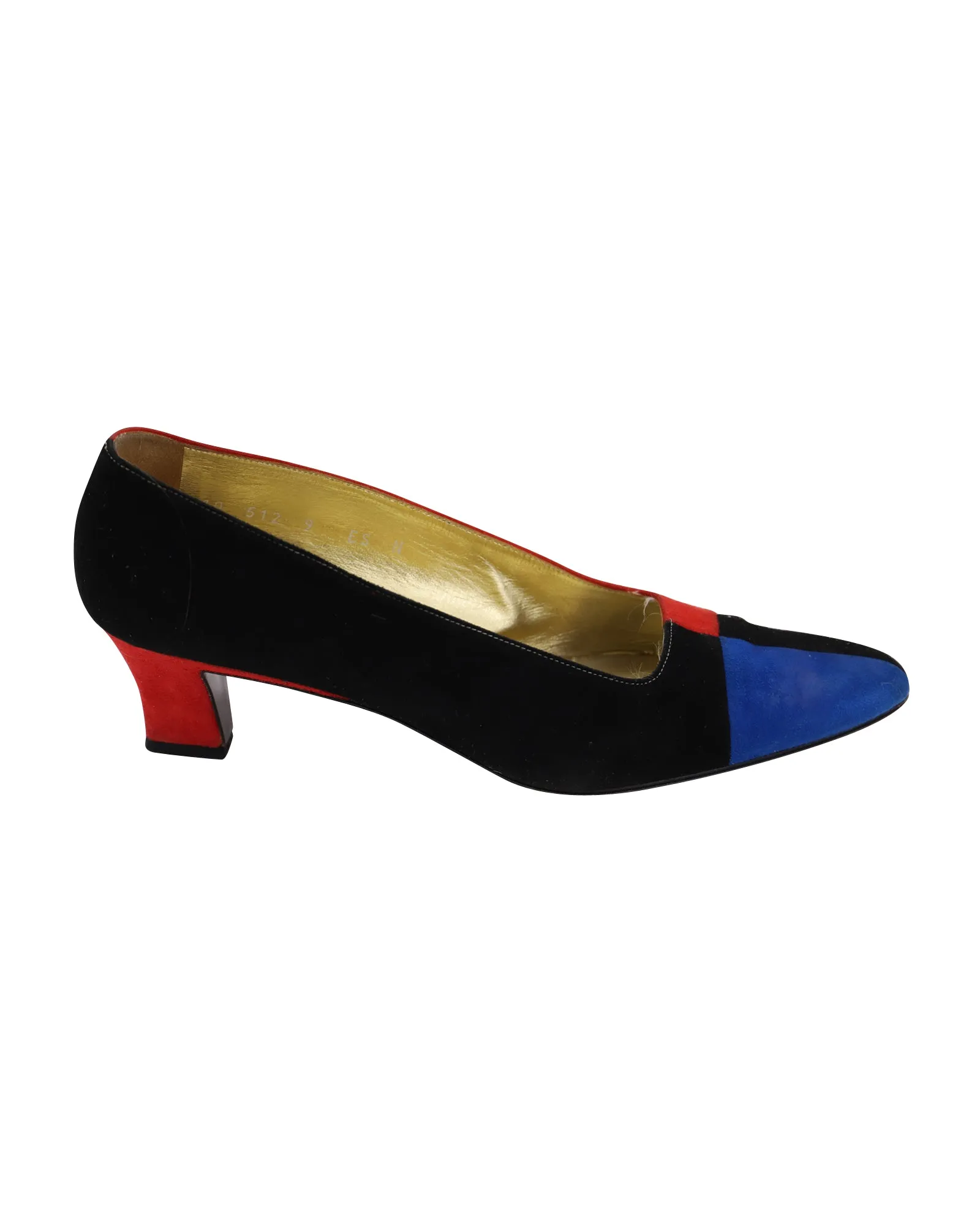 Escada 80s Color Block Court Heels in Multicolor Suede