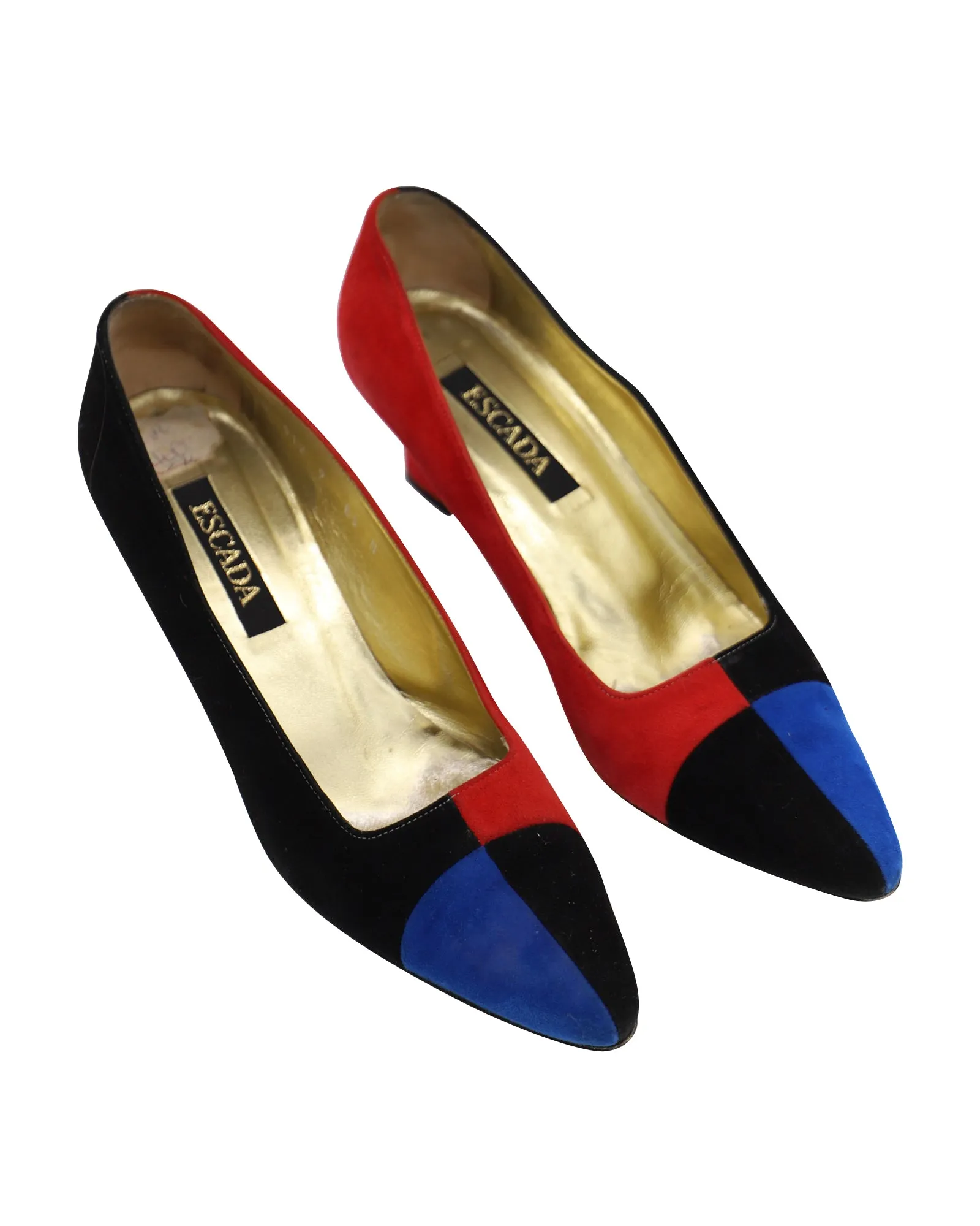 Escada 80s Color Block Court Heels in Multicolor Suede