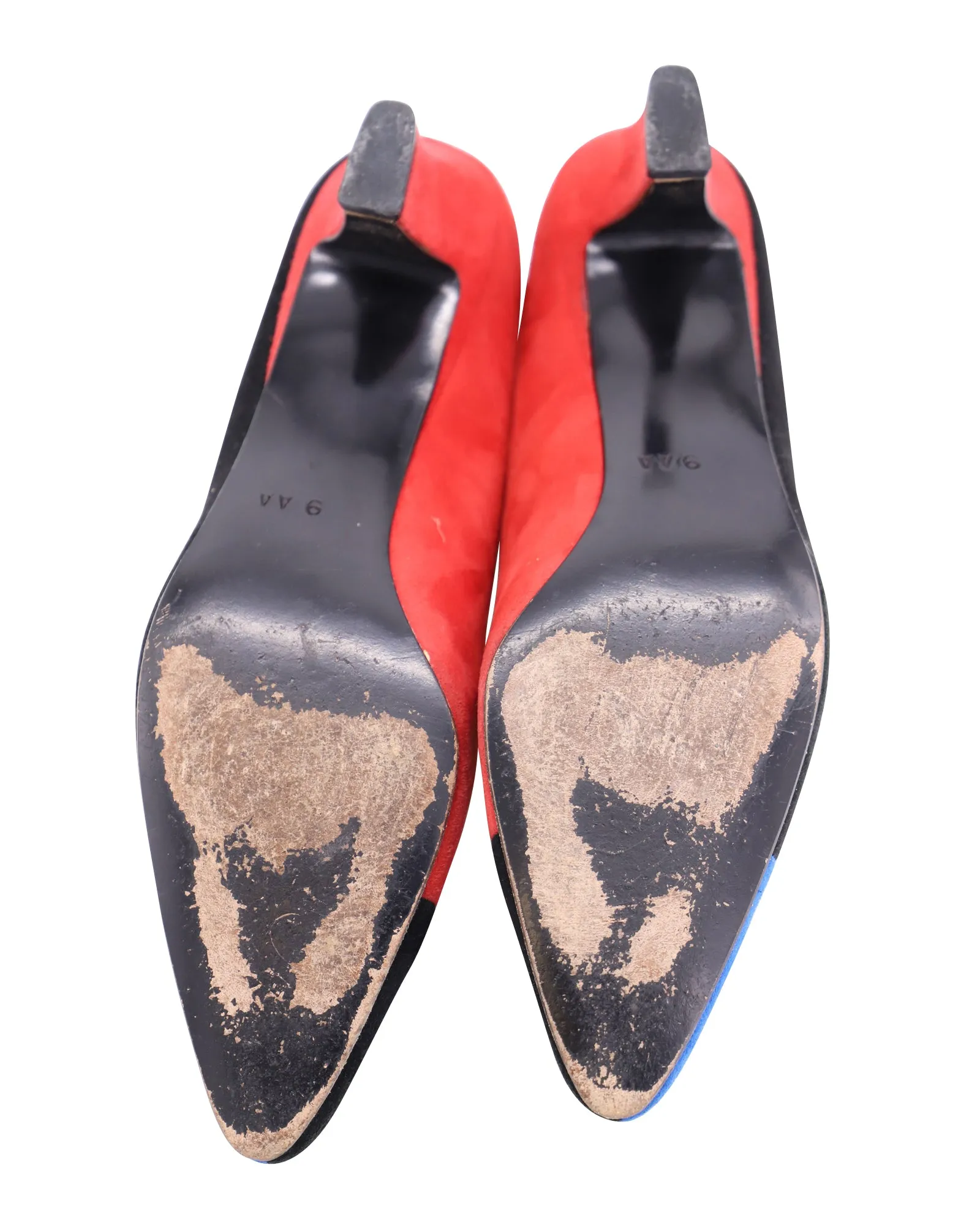 Escada 80s Color Block Court Heels in Multicolor Suede
