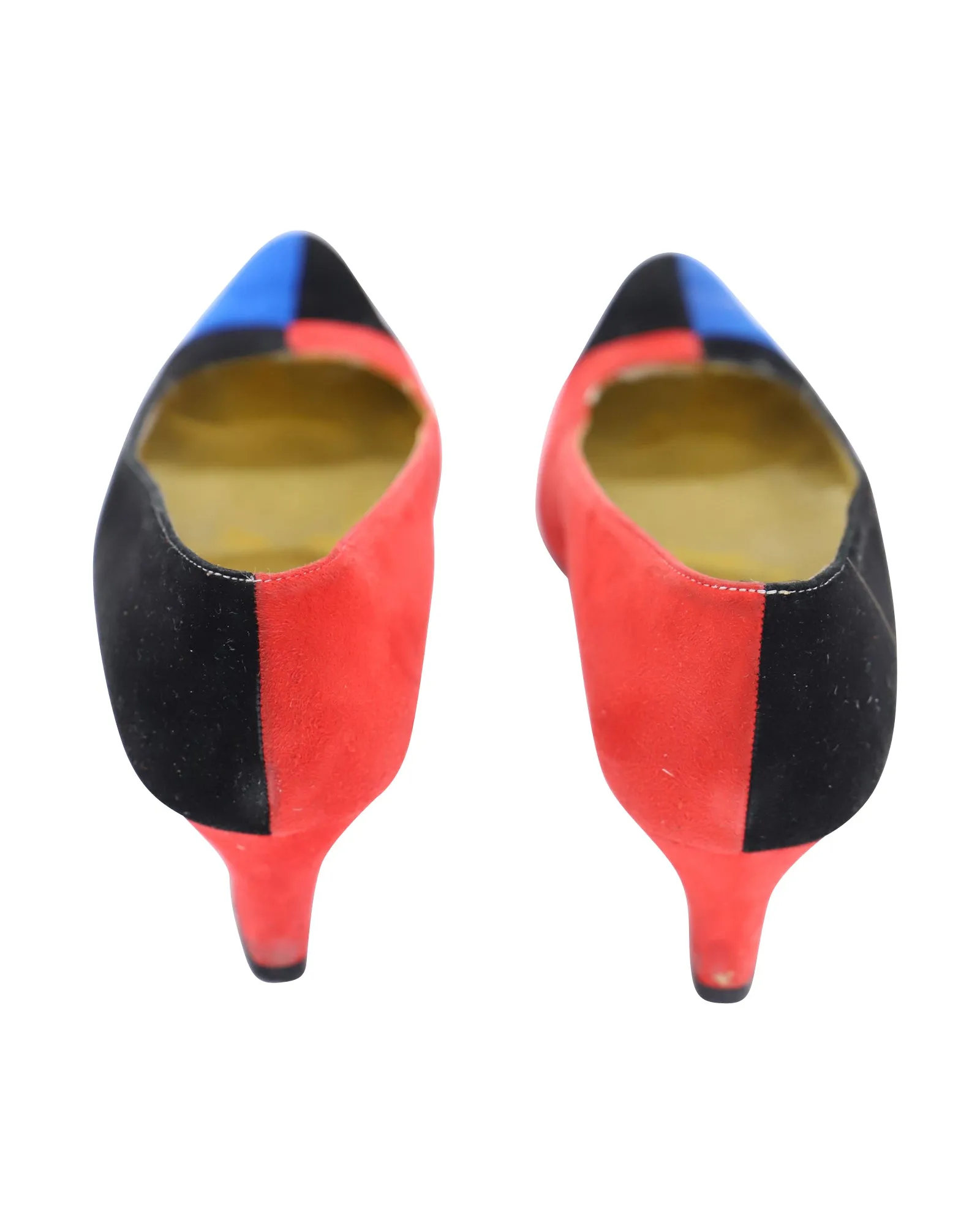 Escada 80s Color Block Court Heels in Multicolor Suede