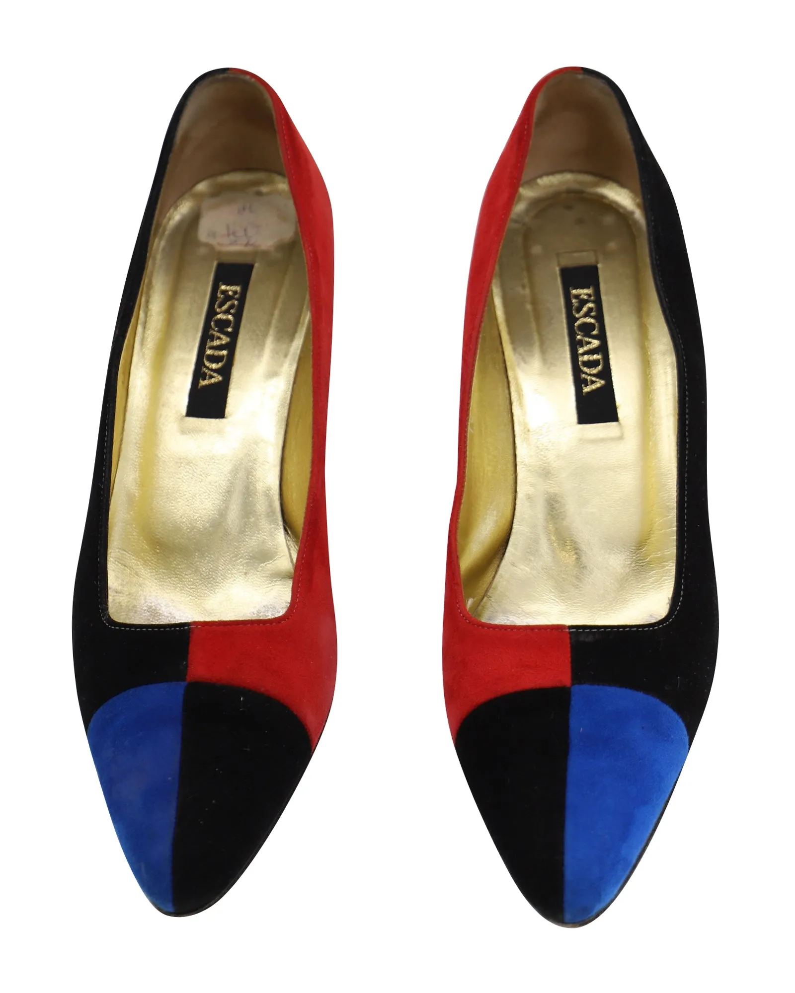 Escada 80s Color Block Court Heels in Multicolor Suede