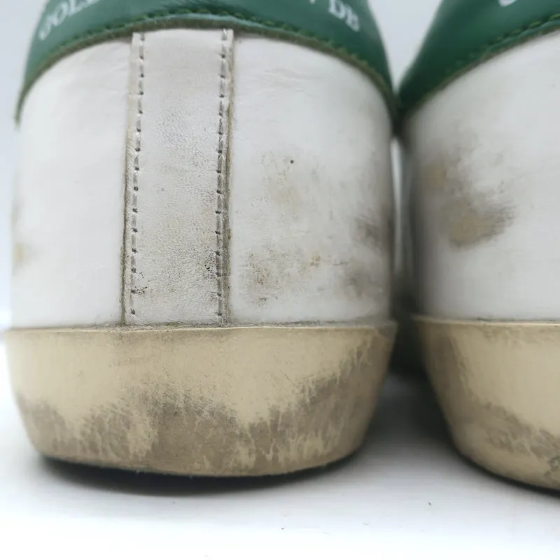 Golden Goose Superstar Glitter Star Sneakers White & Green Leather Size 38
