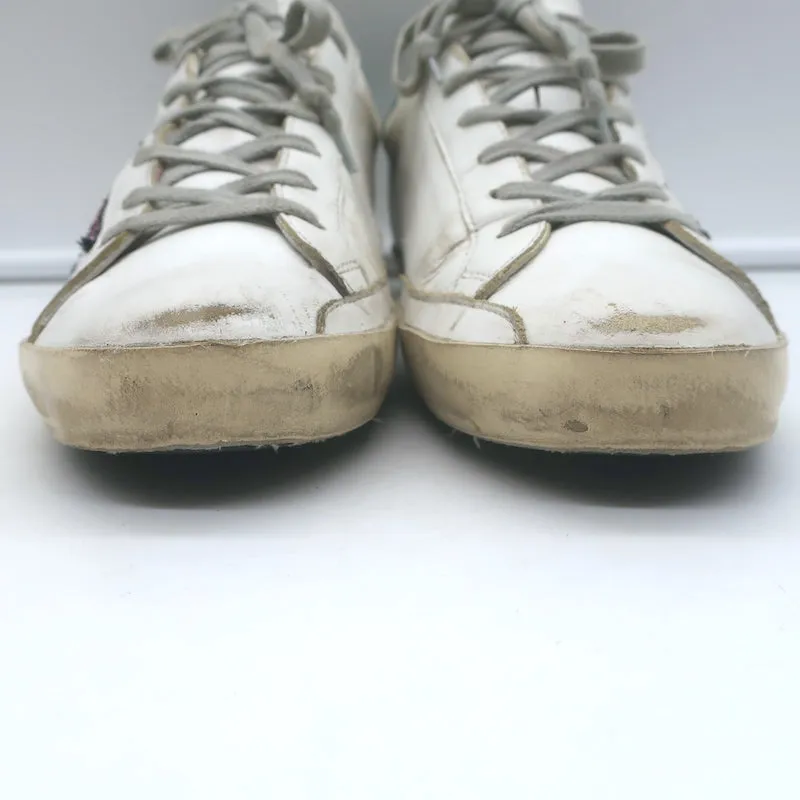 Golden Goose Superstar Glitter Star Sneakers White & Green Leather Size 38
