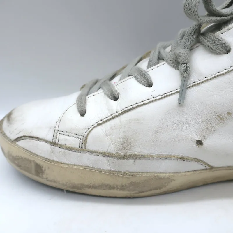Golden Goose Superstar Glitter Star Sneakers White & Green Leather Size 38