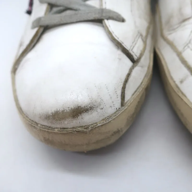 Golden Goose Superstar Glitter Star Sneakers White & Green Leather Size 38