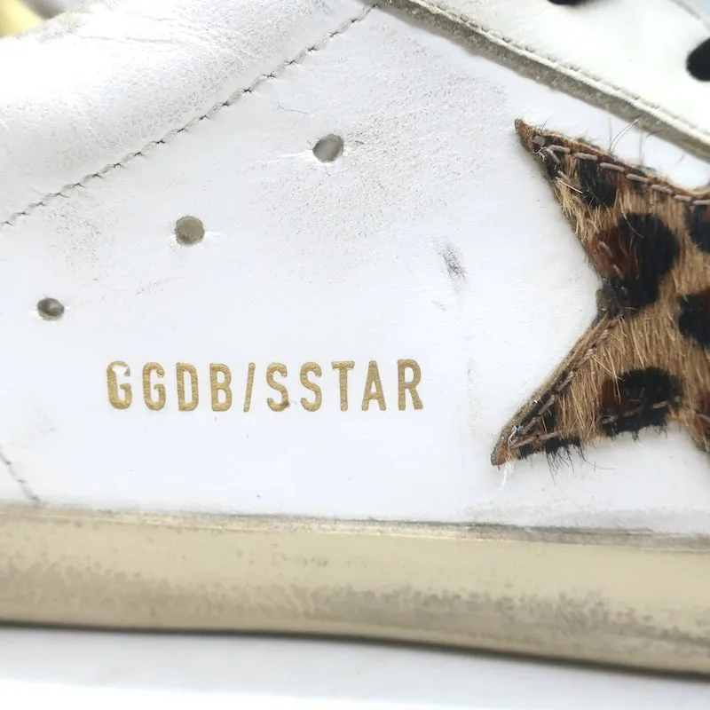Golden Goose Superstar Leopard Pony Hair Star Sneakers White Leather Size 38