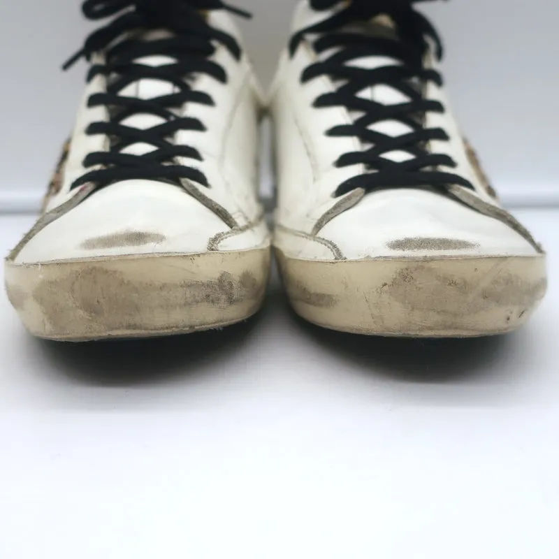 Golden Goose Superstar Leopard Pony Hair Star Sneakers White Leather Size 38