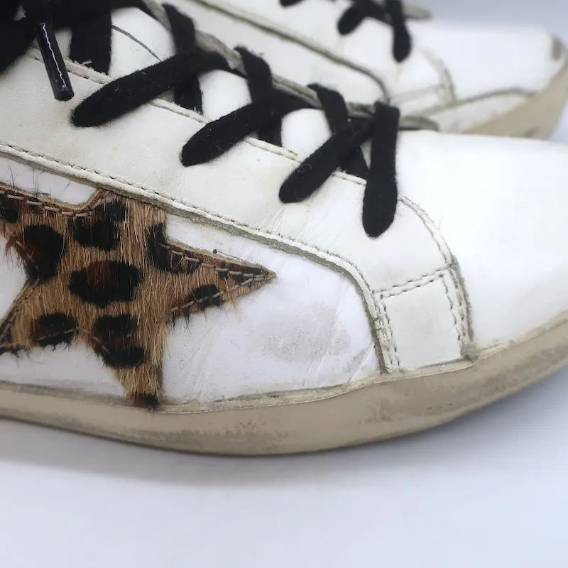 Golden Goose Superstar Leopard Pony Hair Star Sneakers White Leather Size 38