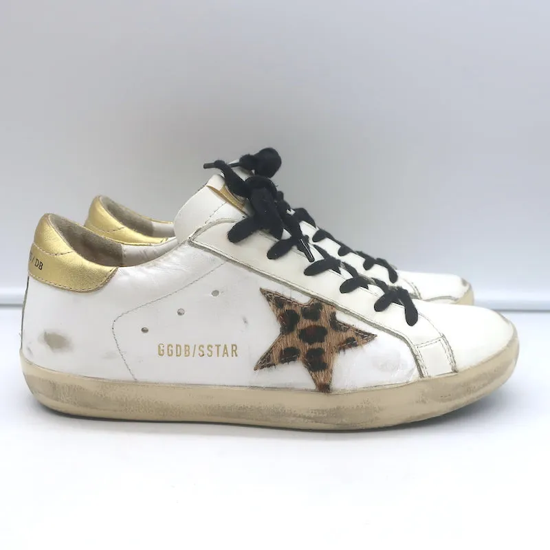 Golden Goose Superstar Leopard Pony Hair Star Sneakers White Leather Size 38