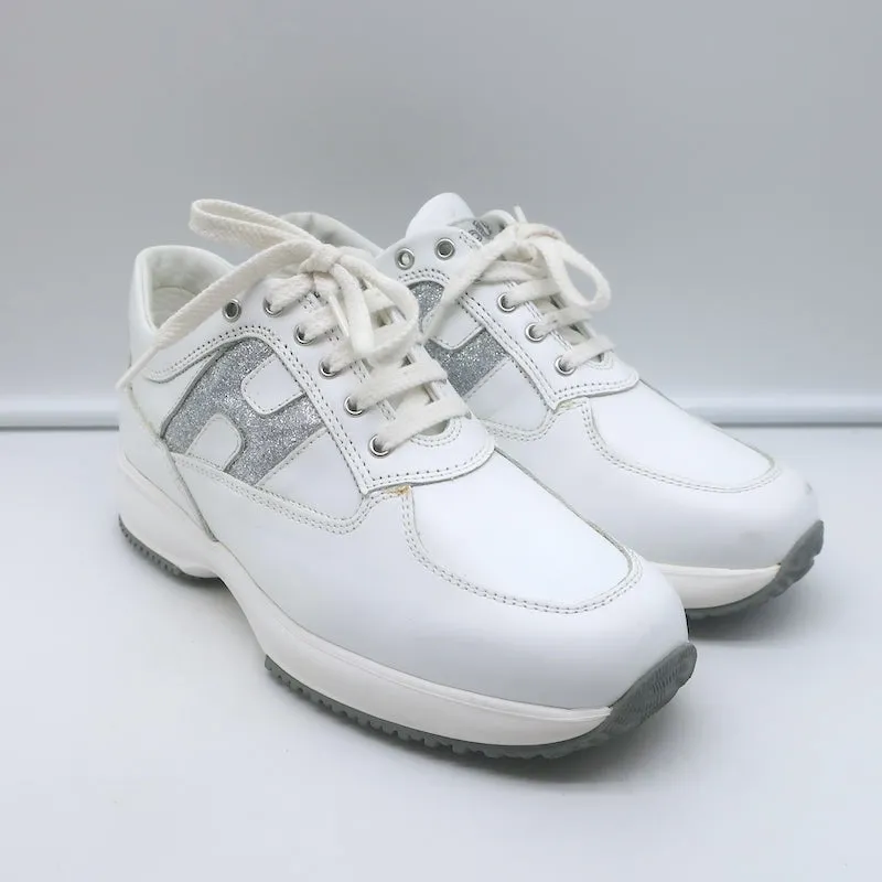 Hogan Interactive Glitter H Low Top Sneakers White Leather Size 34