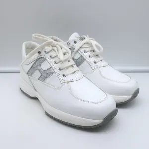 Hogan Interactive Glitter H Low Top Sneakers White Leather Size 34
