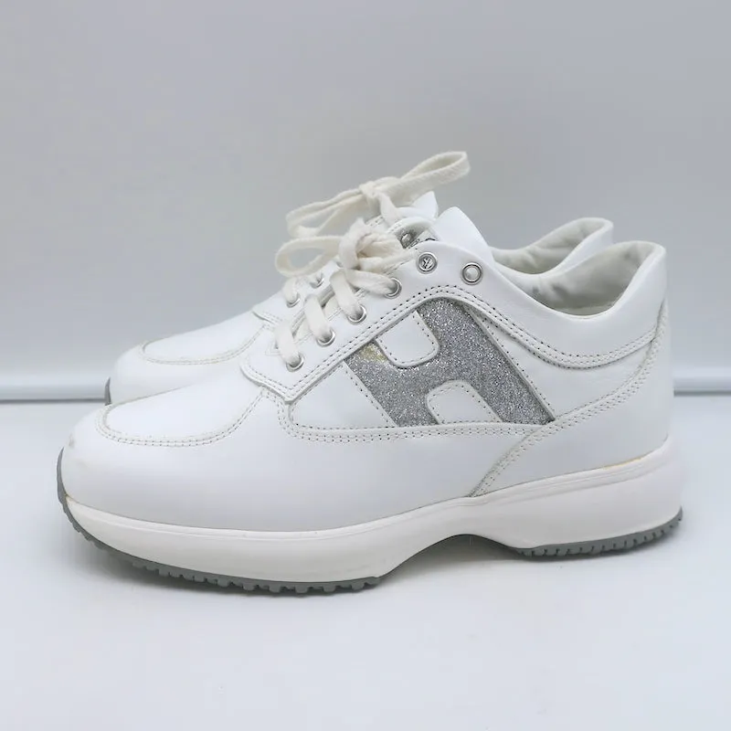 Hogan Interactive Glitter H Low Top Sneakers White Leather Size 34