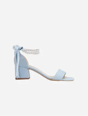 Illy Vegan Suede Pearl Block Heels | Blue