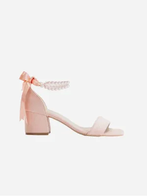 Illy Vegan Suede Pearl Block Heels | Coral