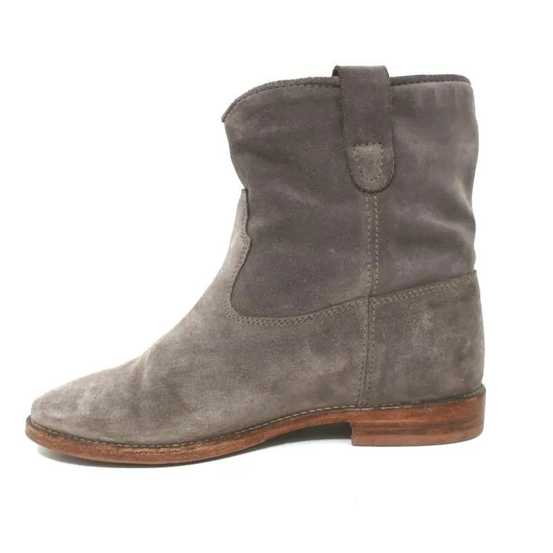 Isabel Marant Etoile Crisi Ankle Boots Gray Suede Size 38 Hidden-Wedge Booties