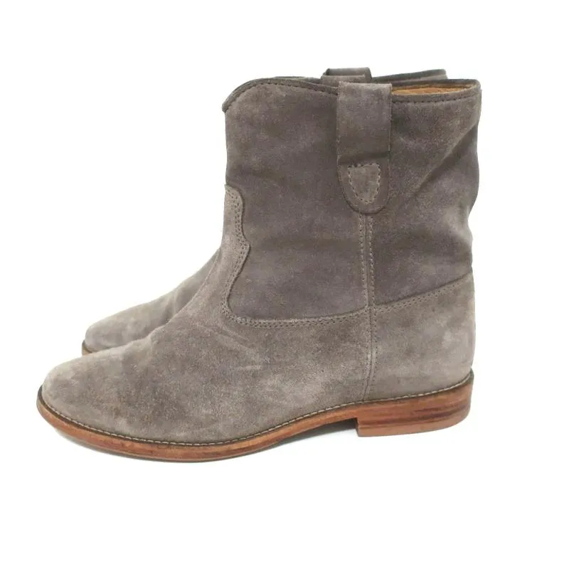 Isabel Marant Etoile Crisi Ankle Boots Gray Suede Size 38 Hidden-Wedge Booties