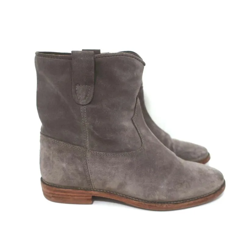 Isabel Marant Etoile Crisi Ankle Boots Gray Suede Size 38 Hidden-Wedge Booties