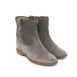 Isabel Marant Etoile Crisi Ankle Boots Gray Suede Size 38 Hidden-Wedge Booties