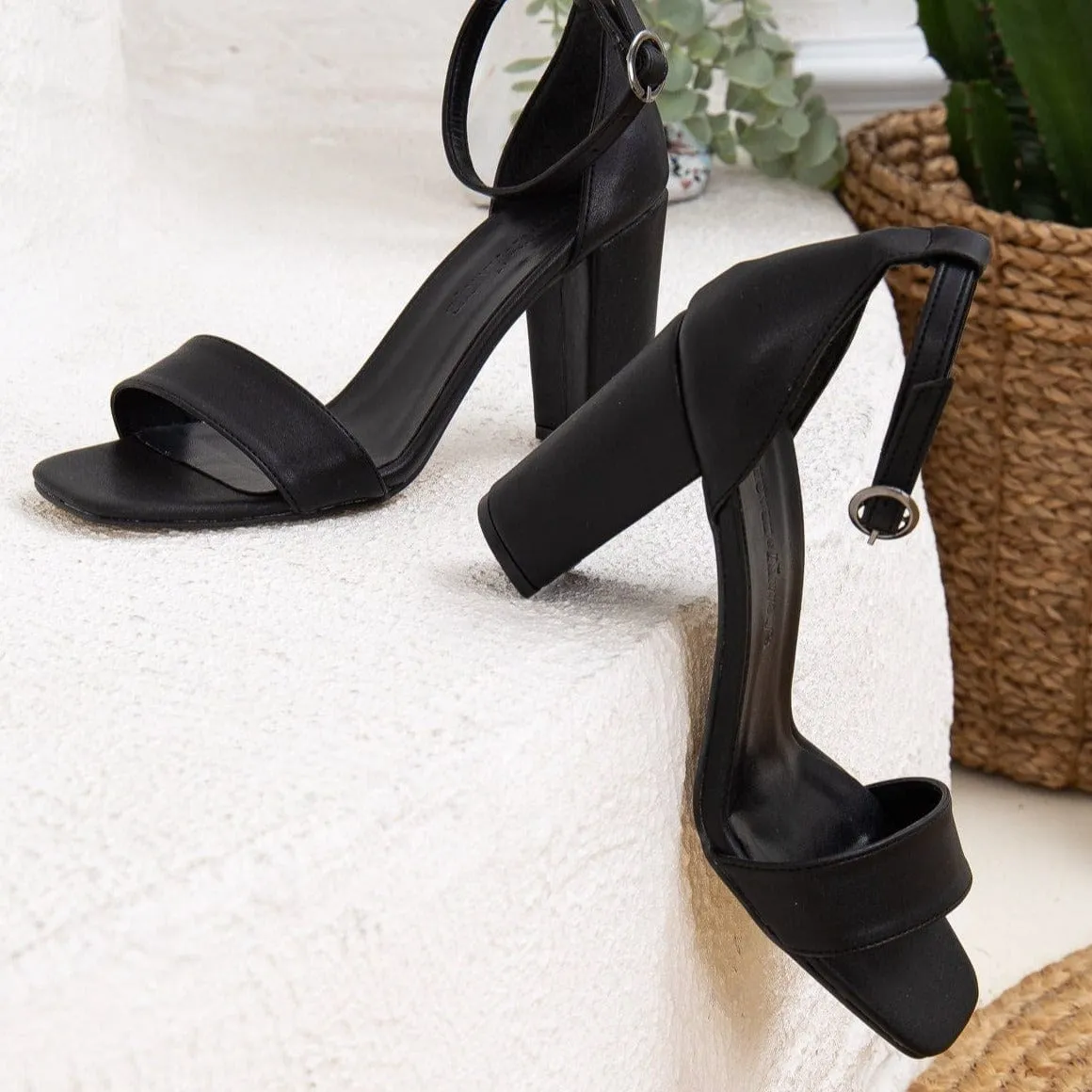 Jess Open Toe Block Vegan Heels | Black