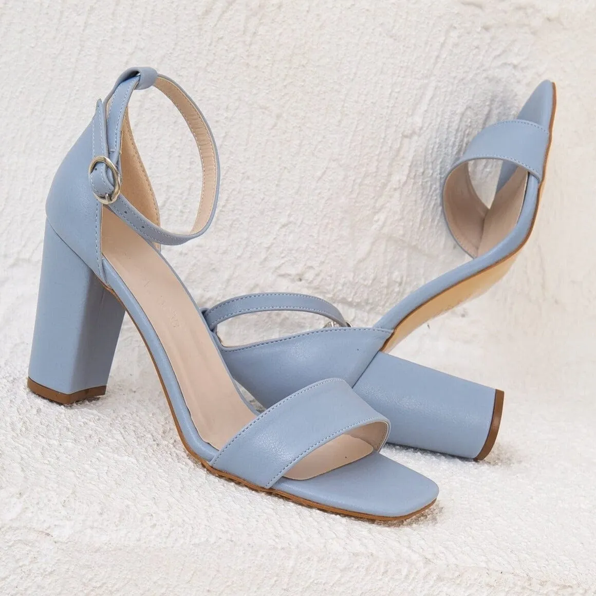 Jess Open Toe Block Vegan Heels | Light Blue