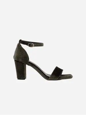Jess Open Toe Block Vegan Velvet Heels | Olive Green