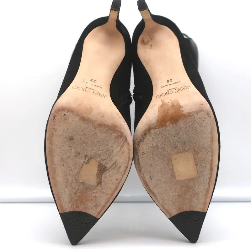 Jimmy Choo Kassidy Bow Ankle Boots Black Suede Size 39 Pointed Toe High Heel