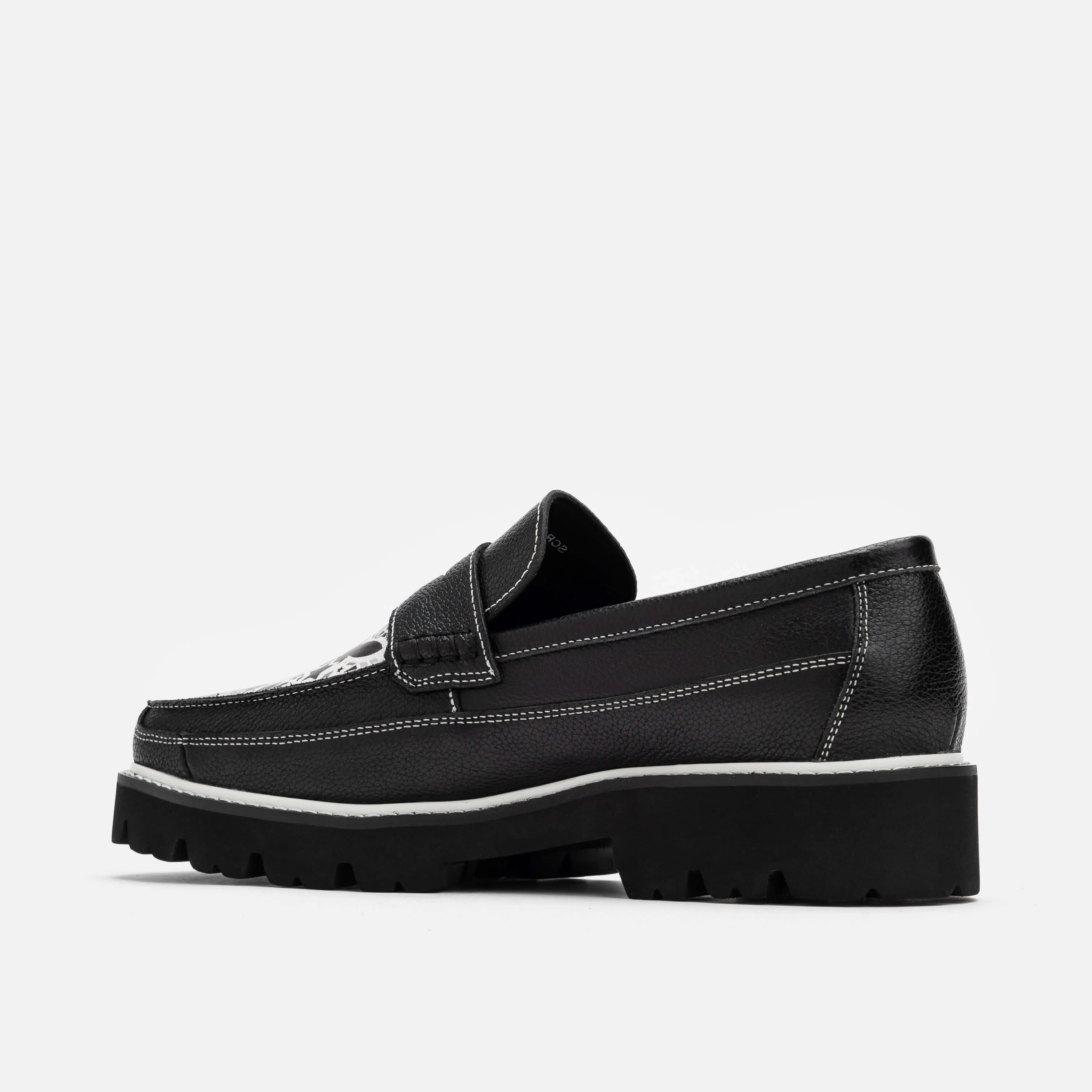 Kodone 'Scribble' Black Leather Lug Penny Loafers