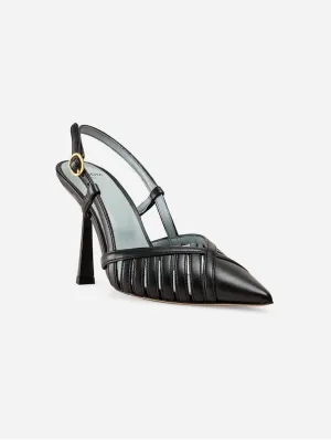 Lila Vegan Apple Leather Slingback Heels | Black