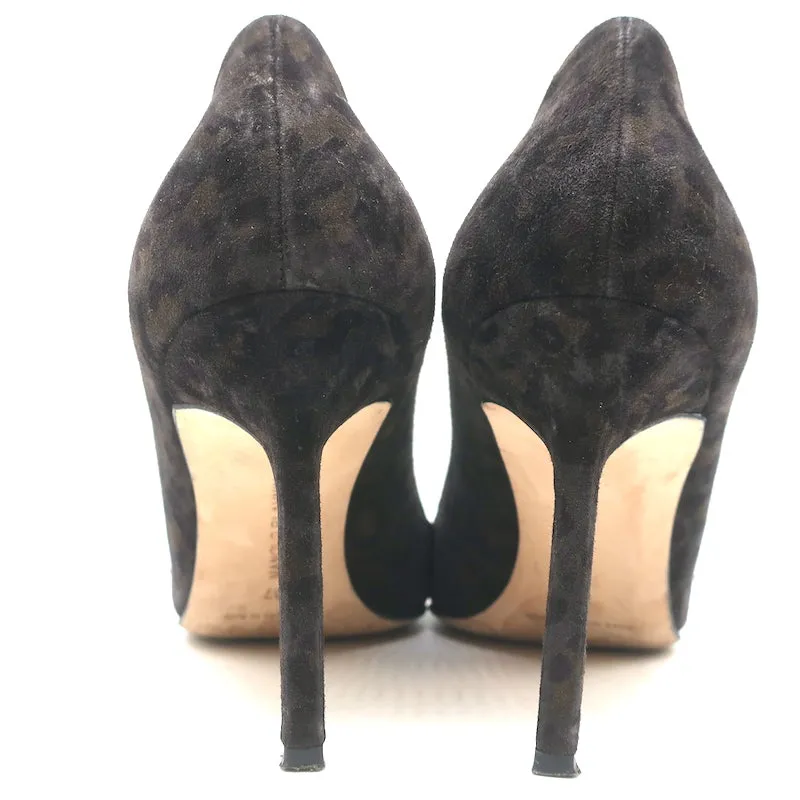 Manolo Blahnik BB 90 Pumps Gray Leopard Print Suede Size 37 Pointed Toe Heels