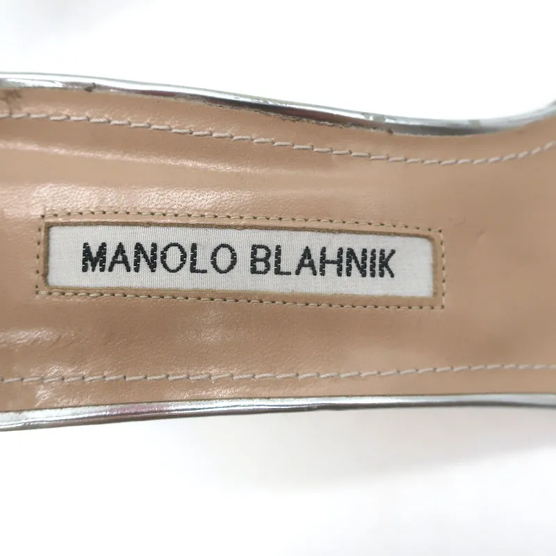 Manolo Blahnik Chaos Ankle Strap Sandals Silver Metallic Leather Size 41.5