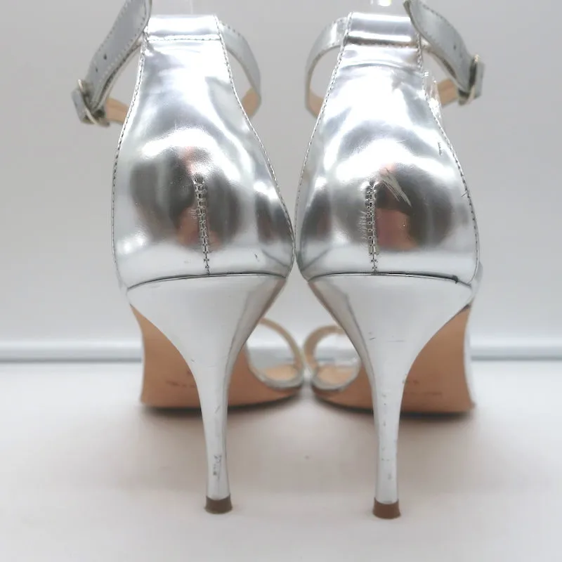 Manolo Blahnik Chaos Ankle Strap Sandals Silver Metallic Leather Size 41.5