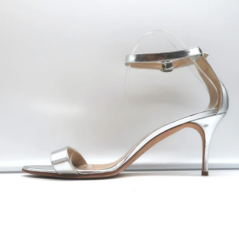 Manolo Blahnik Chaos Ankle Strap Sandals Silver Metallic Leather Size 41.5