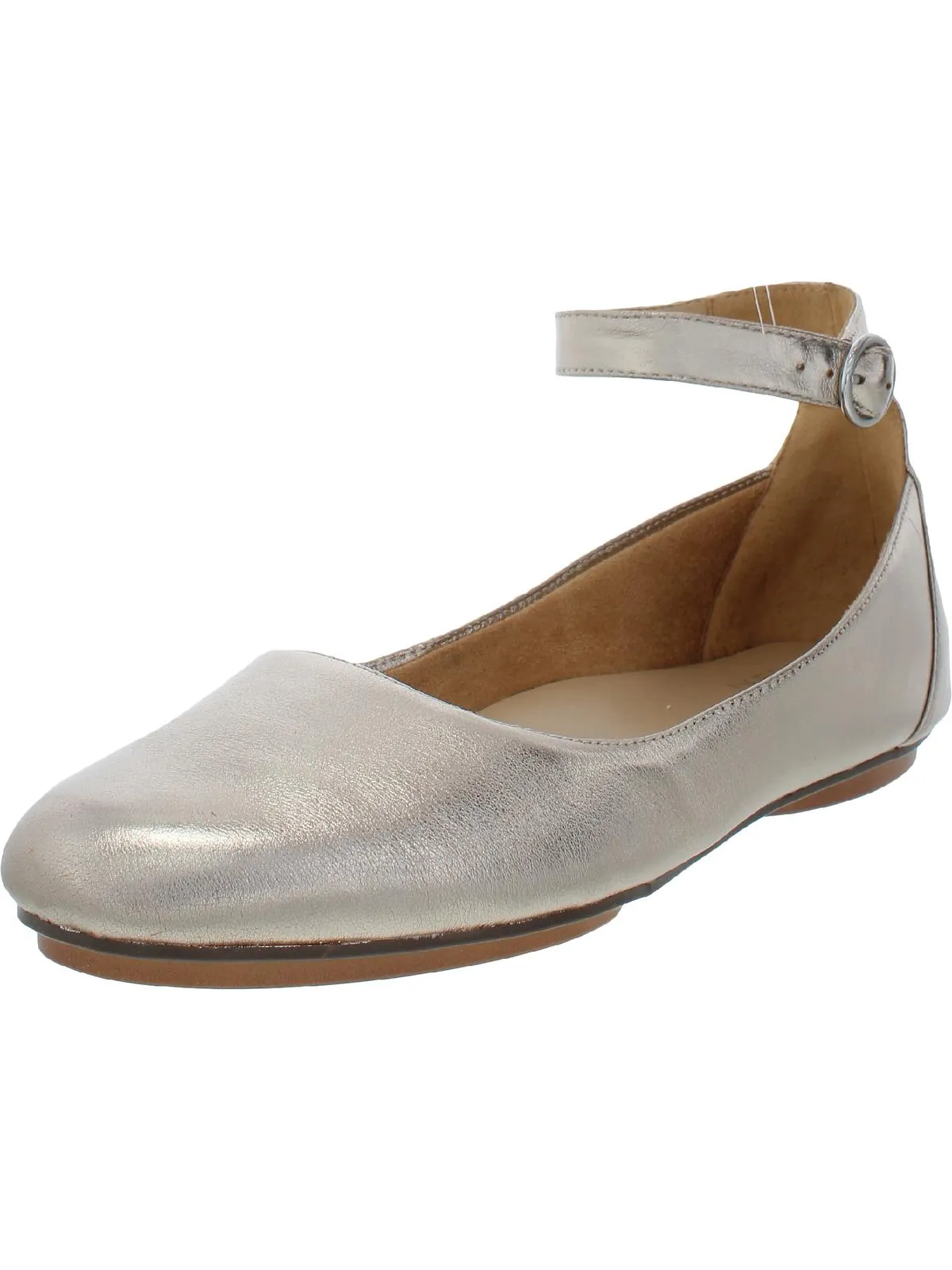 Maxwell Womens Leather Ankle Strap Ballet Flats