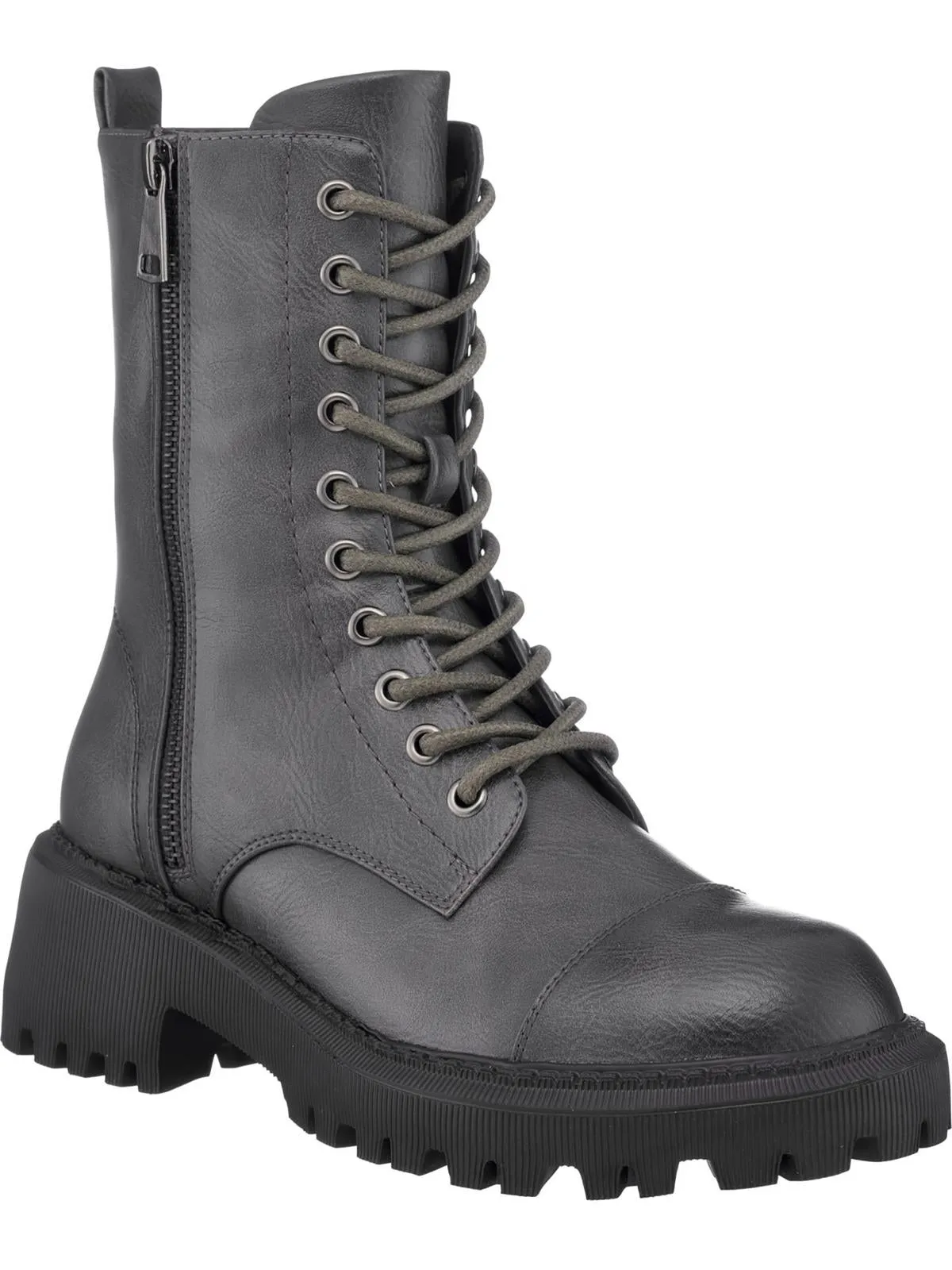 Mckay Womens Faux Leather Pull On Combat & Lace-up Boots